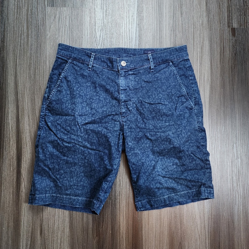 AG Adriano Goldschmied Men's Shorts 34 Navy Blue Leaf Print Chino Stretch Cotton